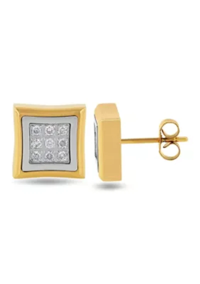 Lab Created 1/4CTW Lab Grown Diamond Men's Stainless Steel White and Yellow Two-tone Finish Stud Earrings