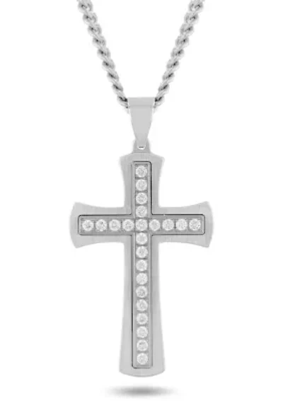 Lab Created 1CTW Lab Grown Diamond Men's Stainless Steel Cross Pendant