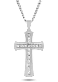 Lab Created 1CTW Lab Grown Diamond Men's Stainless Steel Cross Pendant