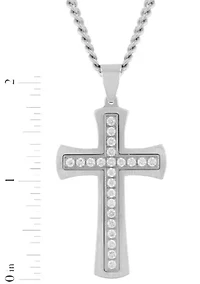 Lab Created 1CTW Lab Grown Diamond Men's Stainless Steel Cross Pendant