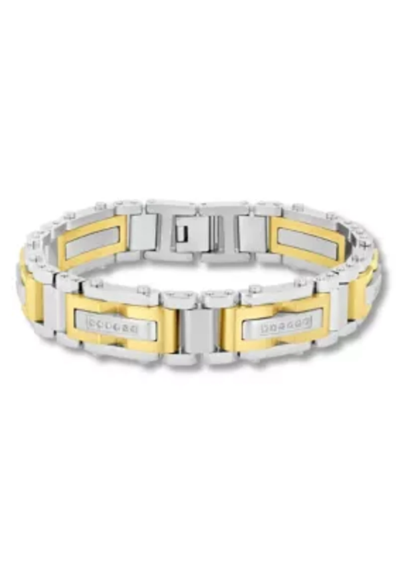 Lab Created 3/8CTW Lab Grown Diamond Men's Stainless Steel White and Yellow Two Tone Finish Link Bracelet