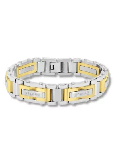 Lab Created 3/8CTW Lab Grown Diamond Men's Stainless Steel White and Yellow Two Tone Finish Link Bracelet