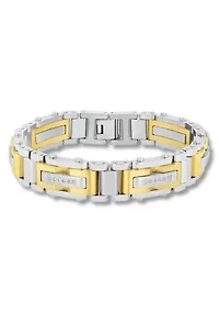 Lab Created 3/8CTW Lab Grown Diamond Men's Stainless Steel White and Yellow Two Tone Finish Link Bracelet