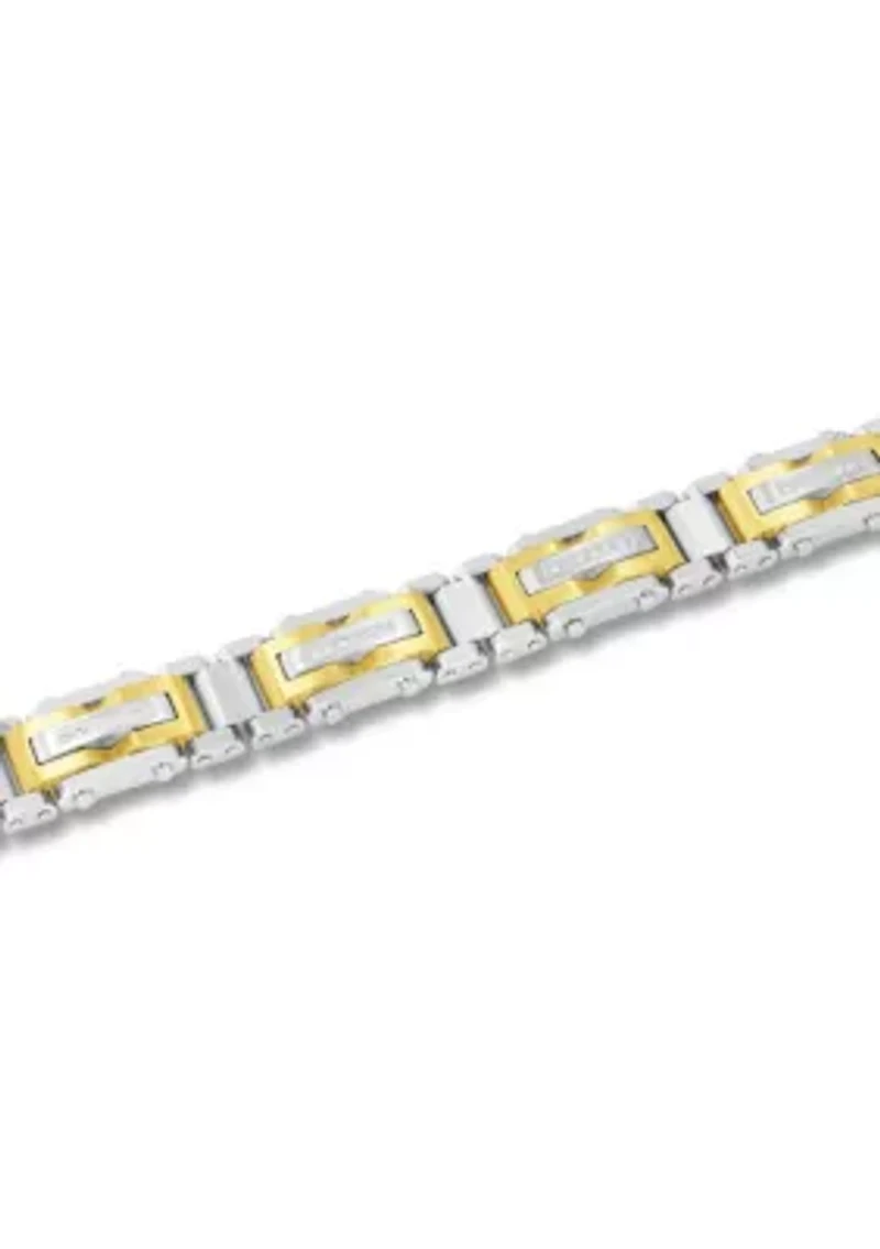 Lab Created 3/8CTW Lab Grown Diamond Men's Stainless Steel White and Yellow Two Tone Finish Link Bracelet