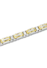 Lab Created 3/8CTW Lab Grown Diamond Men's Stainless Steel White and Yellow Two Tone Finish Link Bracelet