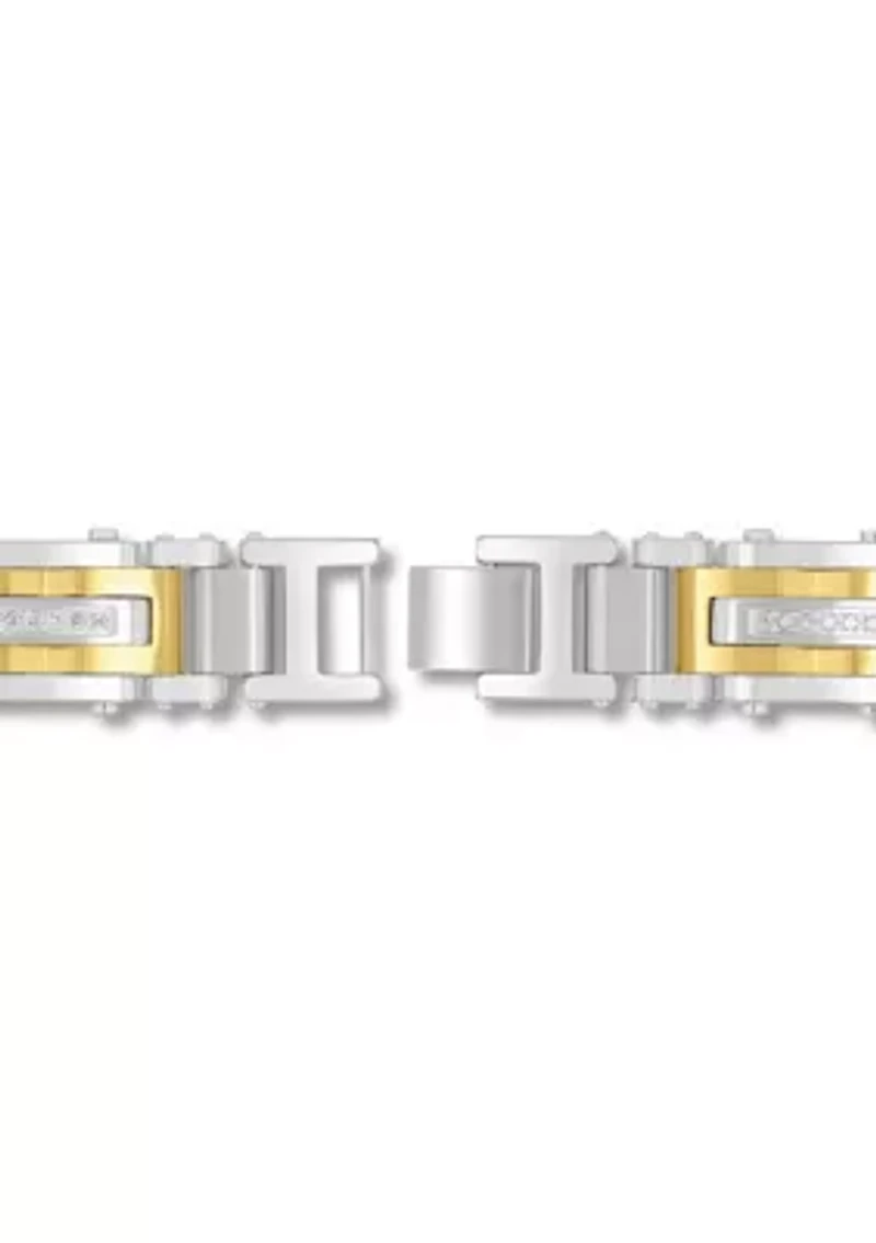 Lab Created 3/8CTW Lab Grown Diamond Men's Stainless Steel White and Yellow Two Tone Finish Link Bracelet