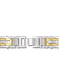Lab Created 3/8CTW Lab Grown Diamond Men's Stainless Steel White and Yellow Two Tone Finish Link Bracelet