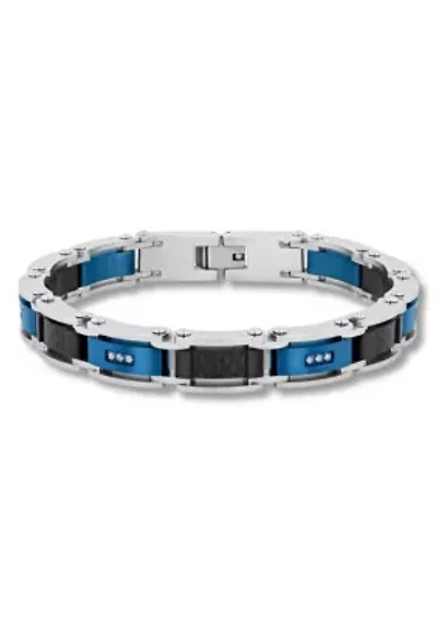 Lab Created 1/10CTW Lab Grown Diamond Men's Stainless Steel Black and Blue Tone-tone Finish Link Bracelet