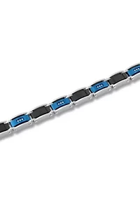 Lab Created 1/10CTW Lab Grown Diamond Men's Stainless Steel Black and Blue Tone-tone Finish Link Bracelet