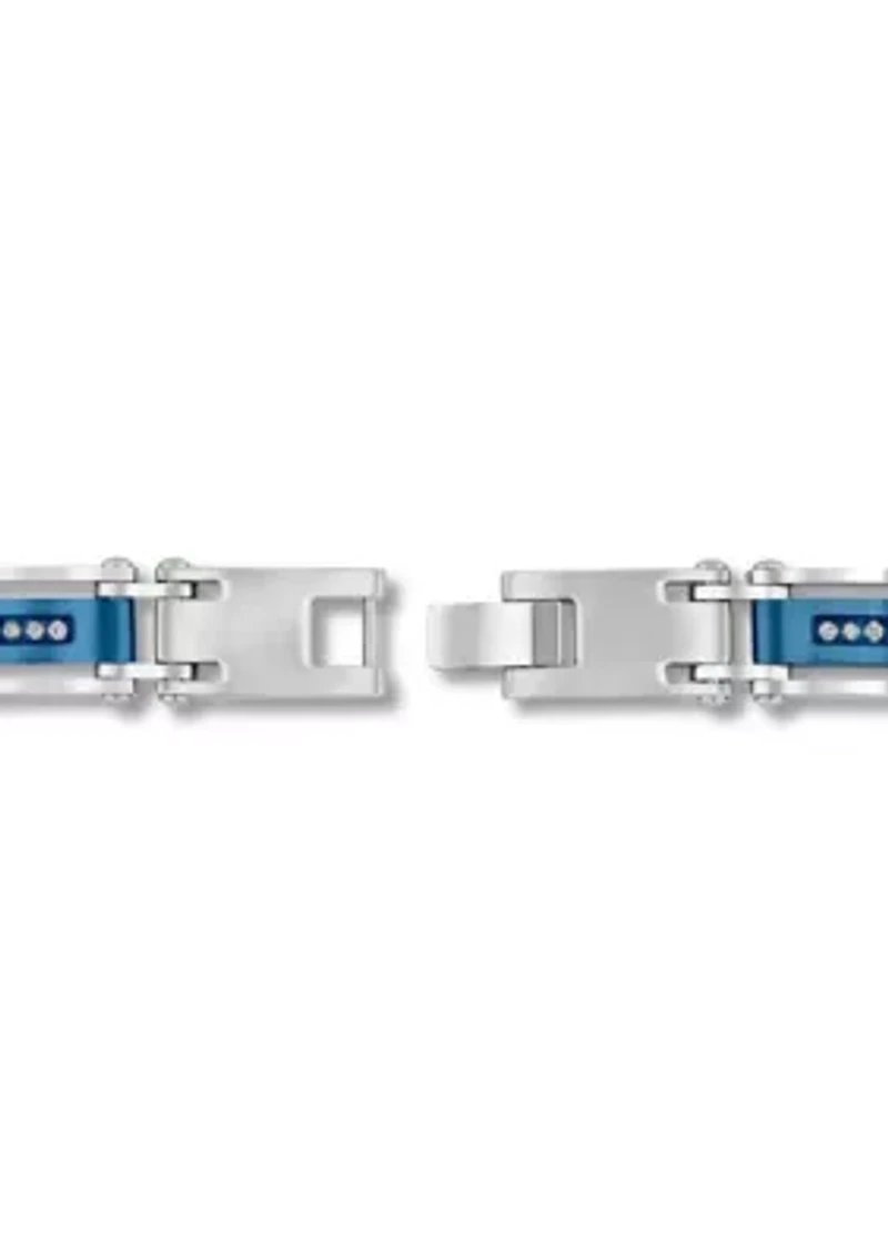 Lab Created 1/10CTW Lab Grown Diamond Men's Stainless Steel Black and Blue Tone-tone Finish Link Bracelet