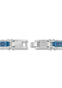 Lab Created 1/10CTW Lab Grown Diamond Men's Stainless Steel Black and Blue Tone-tone Finish Link Bracelet