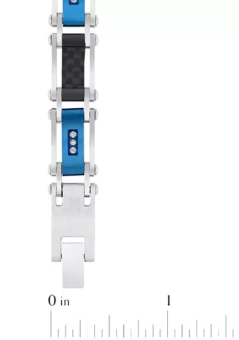 Lab Created 1/10CTW Lab Grown Diamond Men's Stainless Steel Black and Blue Tone-tone Finish Link Bracelet