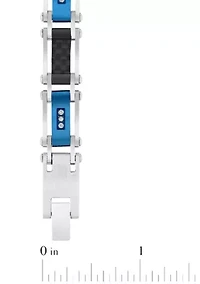 Lab Created 1/10CTW Lab Grown Diamond Men's Stainless Steel Black and Blue Tone-tone Finish Link Bracelet