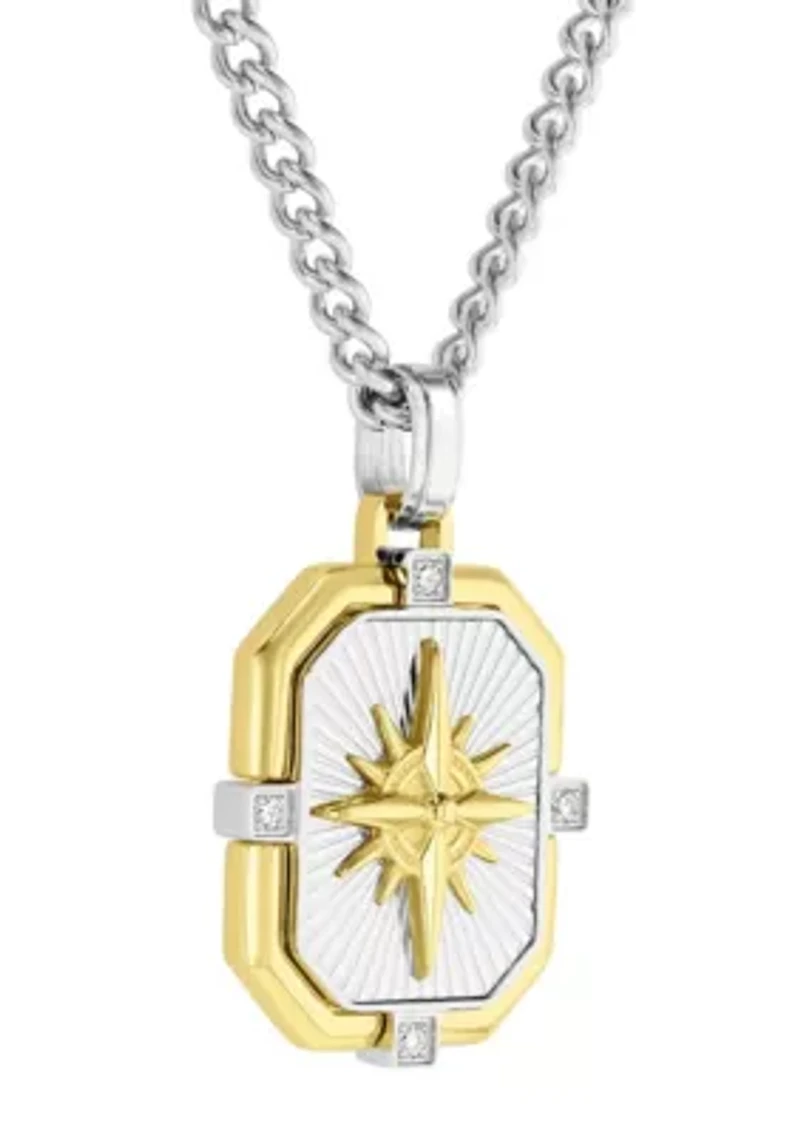 Lab Created .05CTW Lab Grown Diamond Men’s Stainless Steel Pendant With Yellow Finish