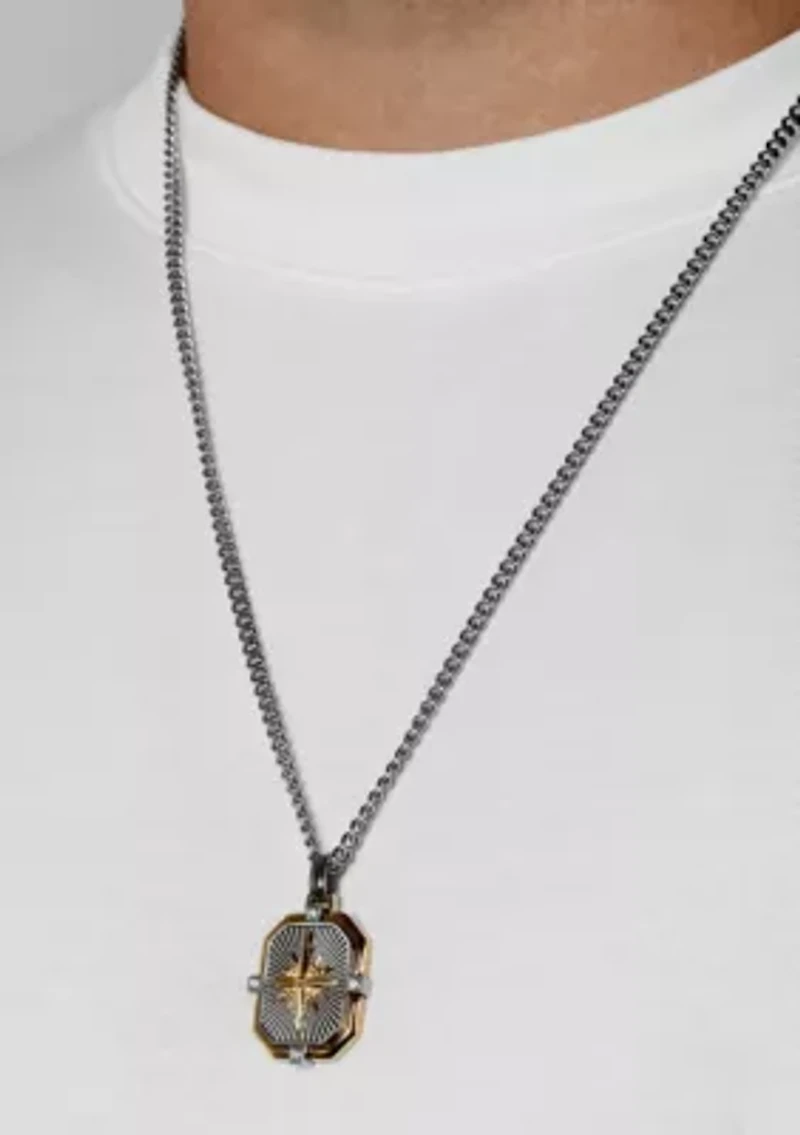 Lab Created .05CTW Lab Grown Diamond Men’s Stainless Steel Pendant With Yellow Finish