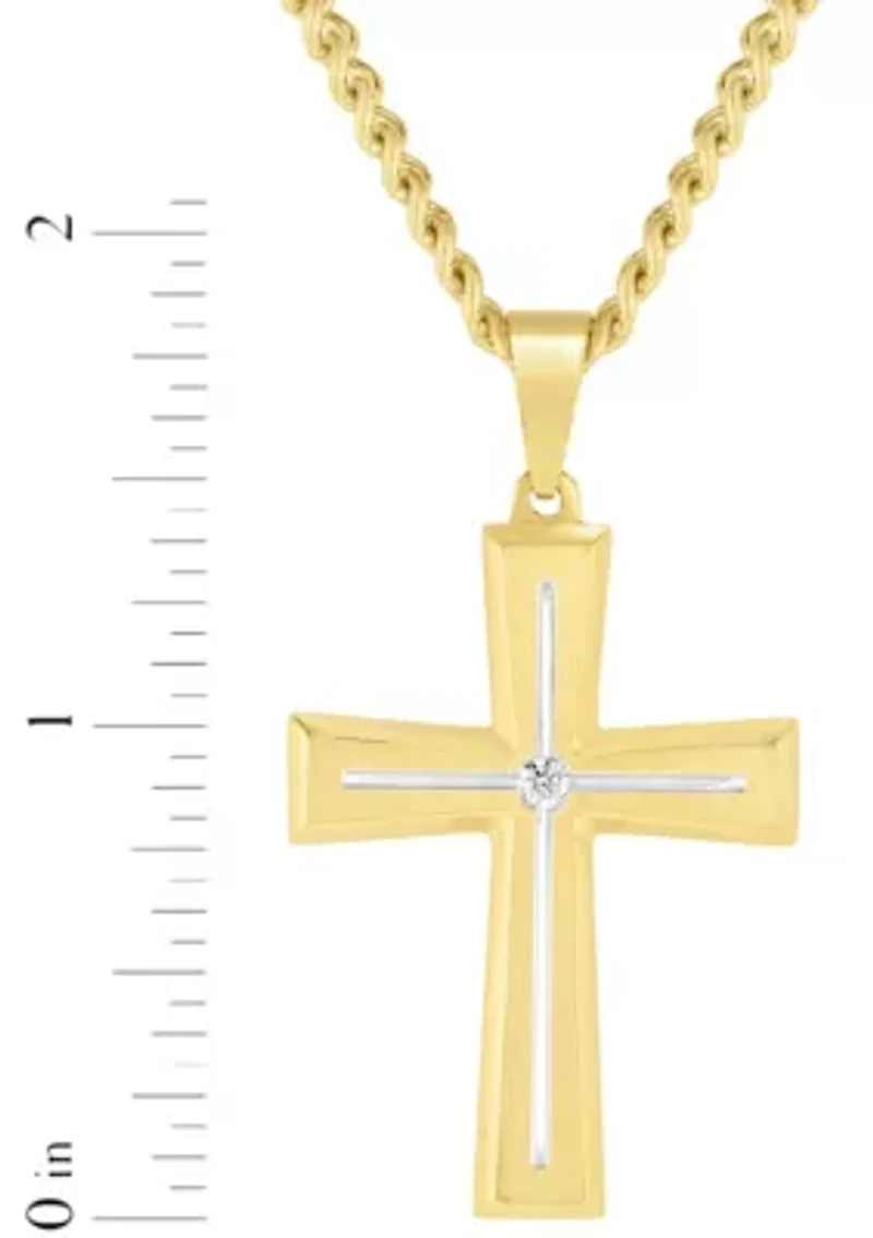 Lab Created .07CTW Men's Stainless Steel Lab Grown Diamond with Yellow Finish Cross Pendant