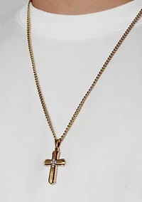 Lab Created .10CTW Men's Stainless Steel Lab Grown Diamond with Yellow Finish Cross Pendant