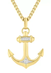 Lab Created .10CTW Men's Stainless Steel Lab Grown Diamond with Yellow Finish Anchor Pendant