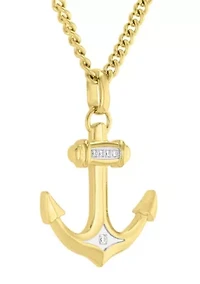 Lab Created .10CTW Men's Stainless Steel Lab Grown Diamond with Yellow Finish Anchor Pendant