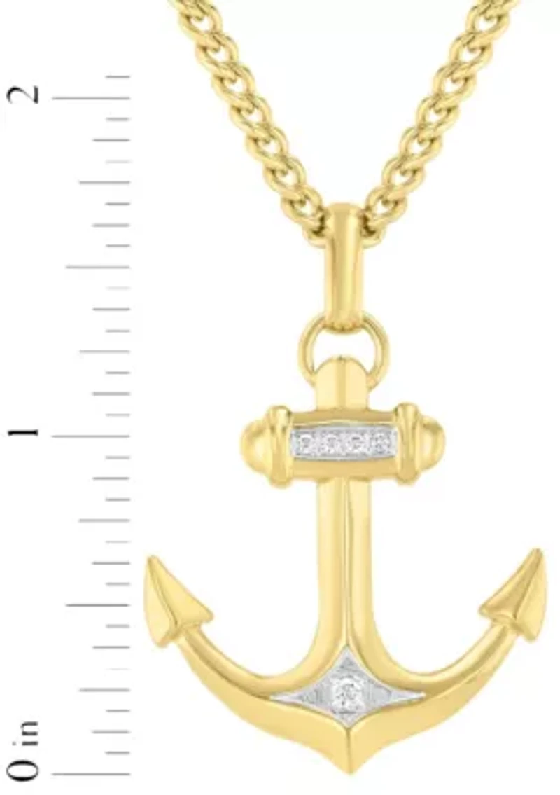Lab Created .10CTW Men's Stainless Steel Lab Grown Diamond with Yellow Finish Anchor Pendant