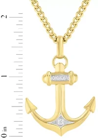 Lab Created .10CTW Men's Stainless Steel Lab Grown Diamond with Yellow Finish Anchor Pendant
