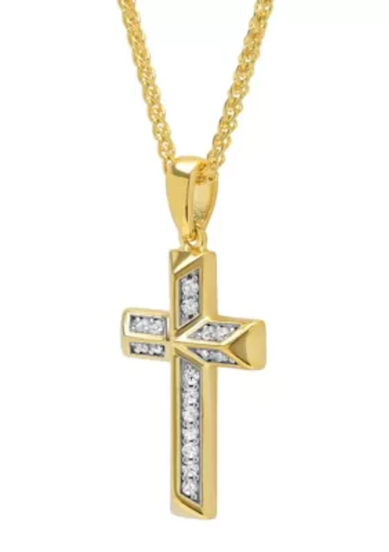 Lab Created Cubic Zirconia Cross Pendant Necklace in 14K Gold Plated .925 Sterling Silver