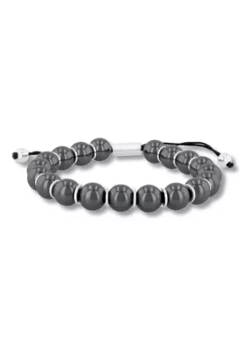 Gray Hematite Bead and .925 Sterling Silver Bolo Bracelet