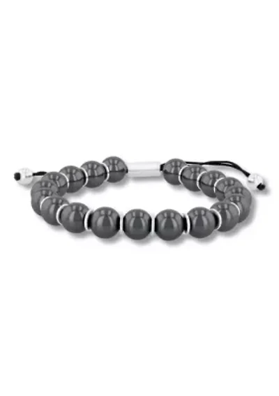 Gray Hematite Bead and .925 Sterling Silver Bolo Bracelet