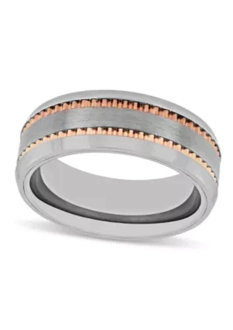 Gear Pattern 8mm Band in Two-tone Tungsten