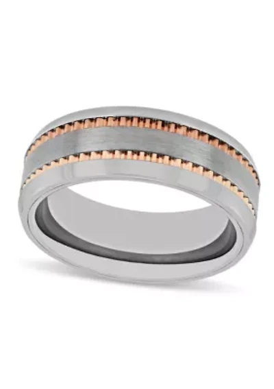 Gear Pattern 8mm Band in Two-tone Tungsten