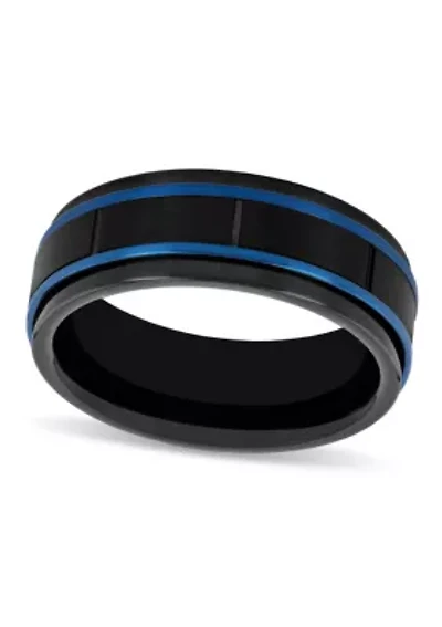 Black and Blue Brick Pattern 8mm Band in Two-tone Tungsten