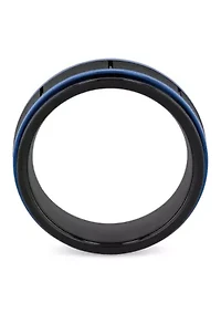 Black and Blue Brick Pattern 8mm Band in Two-tone Tungsten