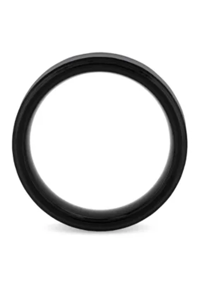 Black and Blue Pattern Inlay Step Edge 8mm Band in Two-tone Tungsten