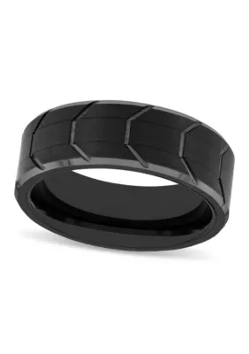 Tire Tread Pattern 8mm Band in Tungsten