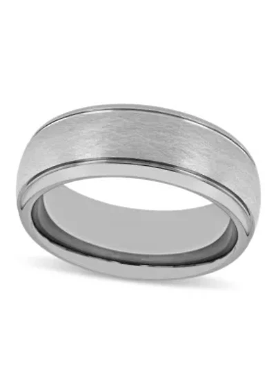 Frozen Satin Center 8mm Grooved Band in Tungsten