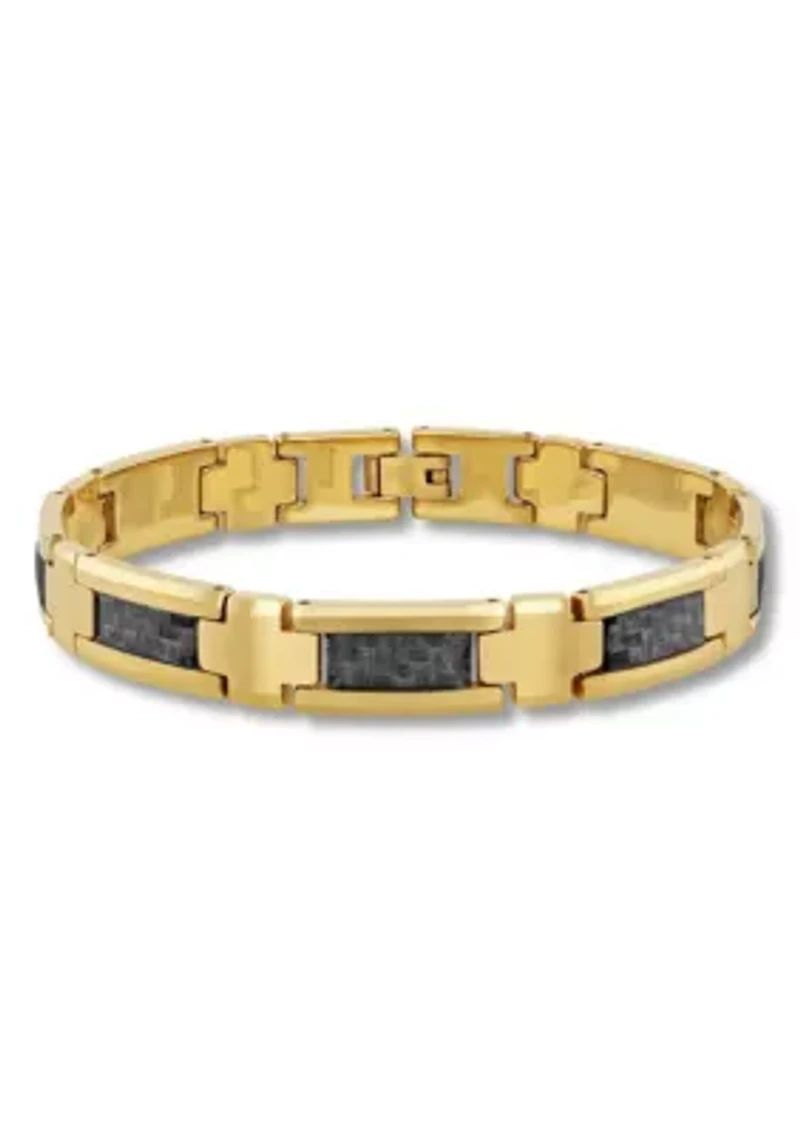 Men's Tungsten Yellow Finish with Gray Carbon Fiber Link Bracelet