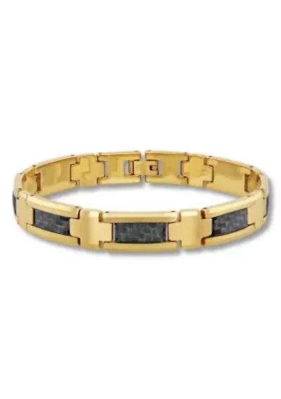 Men's Tungsten Yellow Finish with Gray Carbon Fiber Link Bracelet