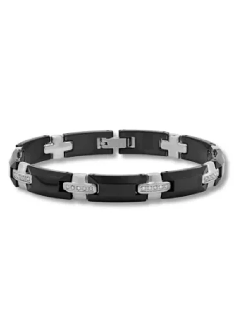 3/8CTW Men's Tungsten Black and White Two-tone Finish Link Bracelet