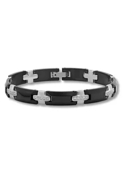 3/8CTW Men's Tungsten Black and White Two-tone Finish Link Bracelet
