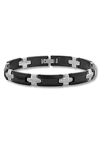 3/8CTW Men's Tungsten Black and White Two-tone Finish Link Bracelet