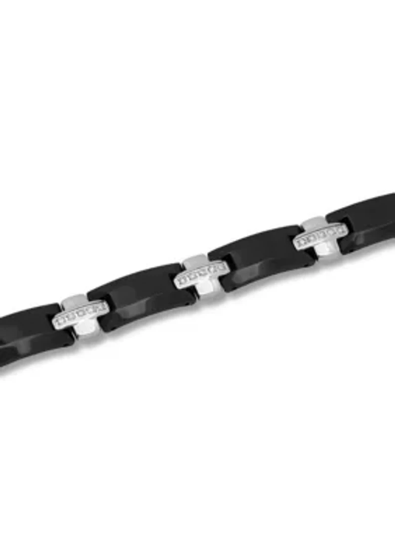 3/8CTW Men's Tungsten Black and White Two-tone Finish Link Bracelet