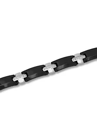 3/8CTW Men's Tungsten Black and White Two-tone Finish Link Bracelet