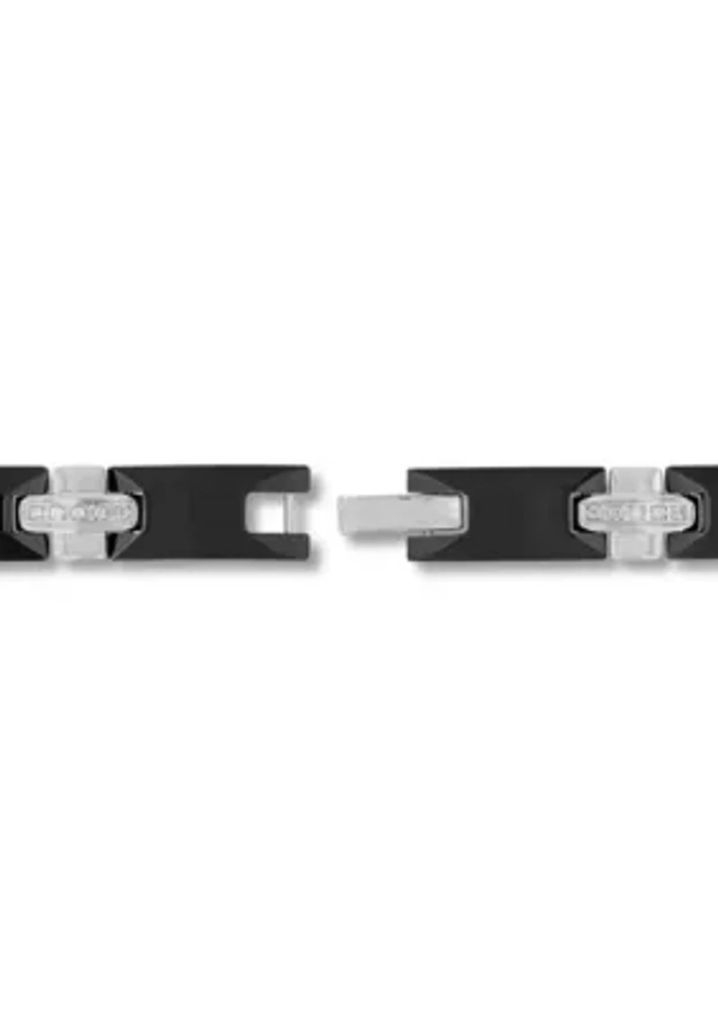 3/8CTW Men's Tungsten Black and White Two-tone Finish Link Bracelet