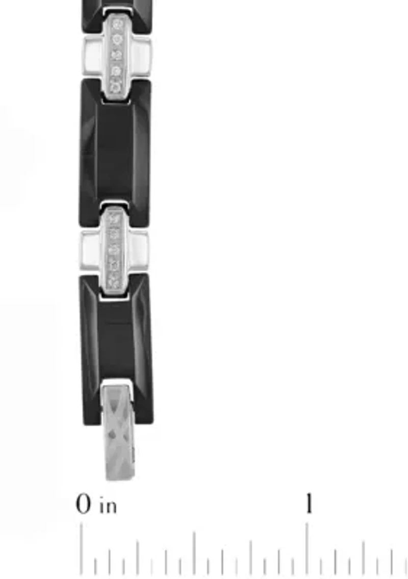 3/8CTW Men's Tungsten Black and White Two-tone Finish Link Bracelet