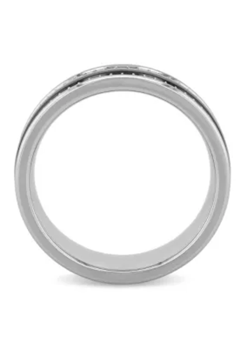 Striped Gear Pattern 7mm Band in Two-Tone Tungsten