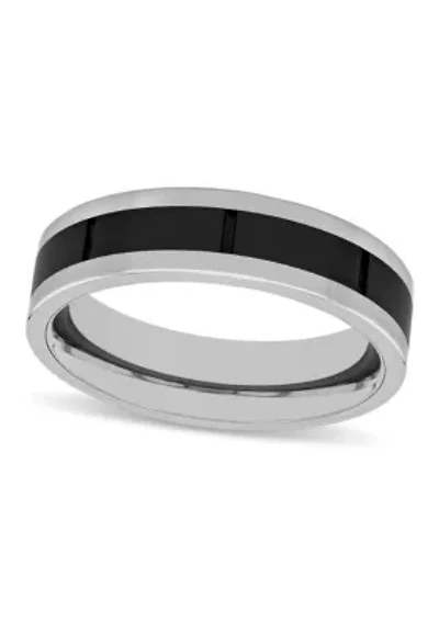 Striped 6mm Band in Tungsten and Black Ceramic