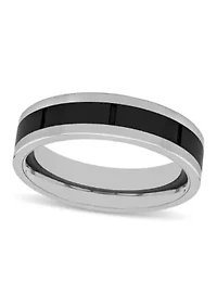 Striped 6mm Band in Tungsten and Black Ceramic