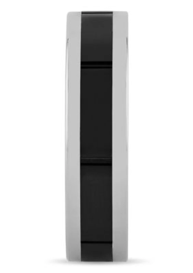 Striped 6mm Band in Tungsten and Black Ceramic