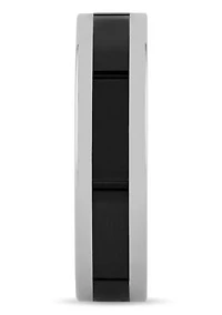 Striped 6mm Band in Tungsten and Black Ceramic