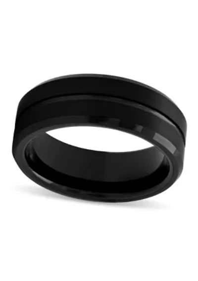 Grooved 8mm Beveled Band in Black Tungsten